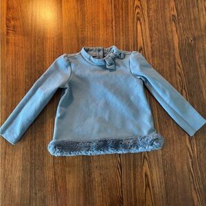 Janie and Jack Blue Top with Bow and Fur Trim
